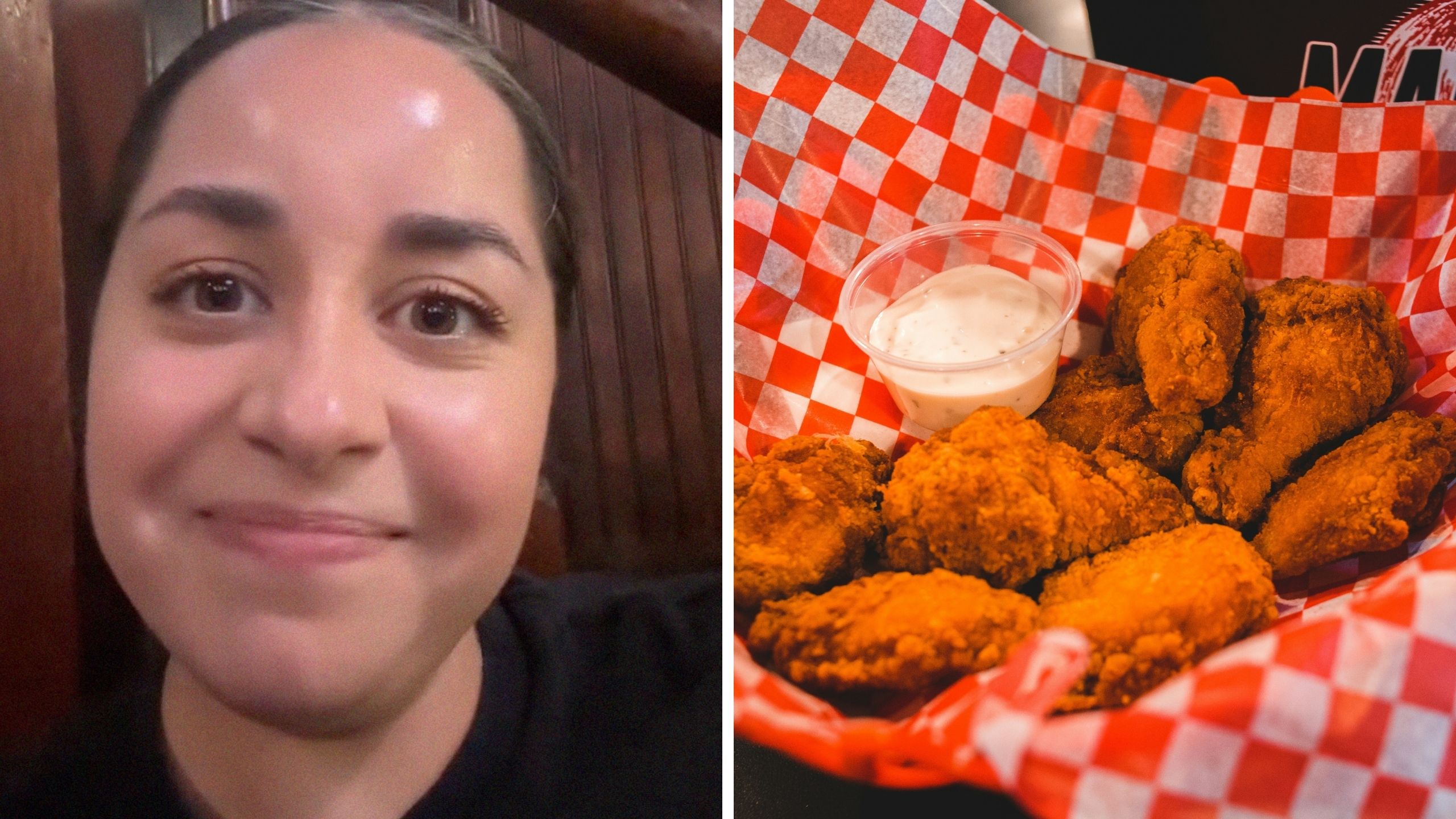 woman talks about what her customers did (l) chicken wings (r)