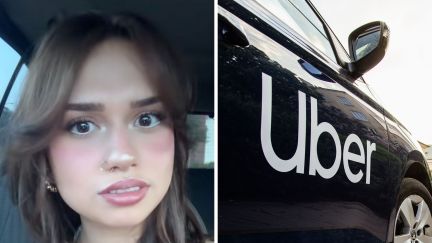 woman shares uber experience (l) uber logo (r)