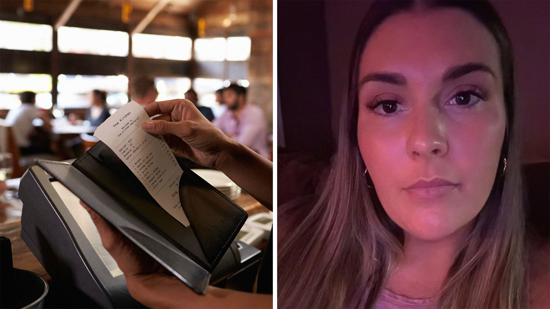 Preparing the bill at a restaurant to be taken to a table(l) Woman shares what a man did during their first date(r)
