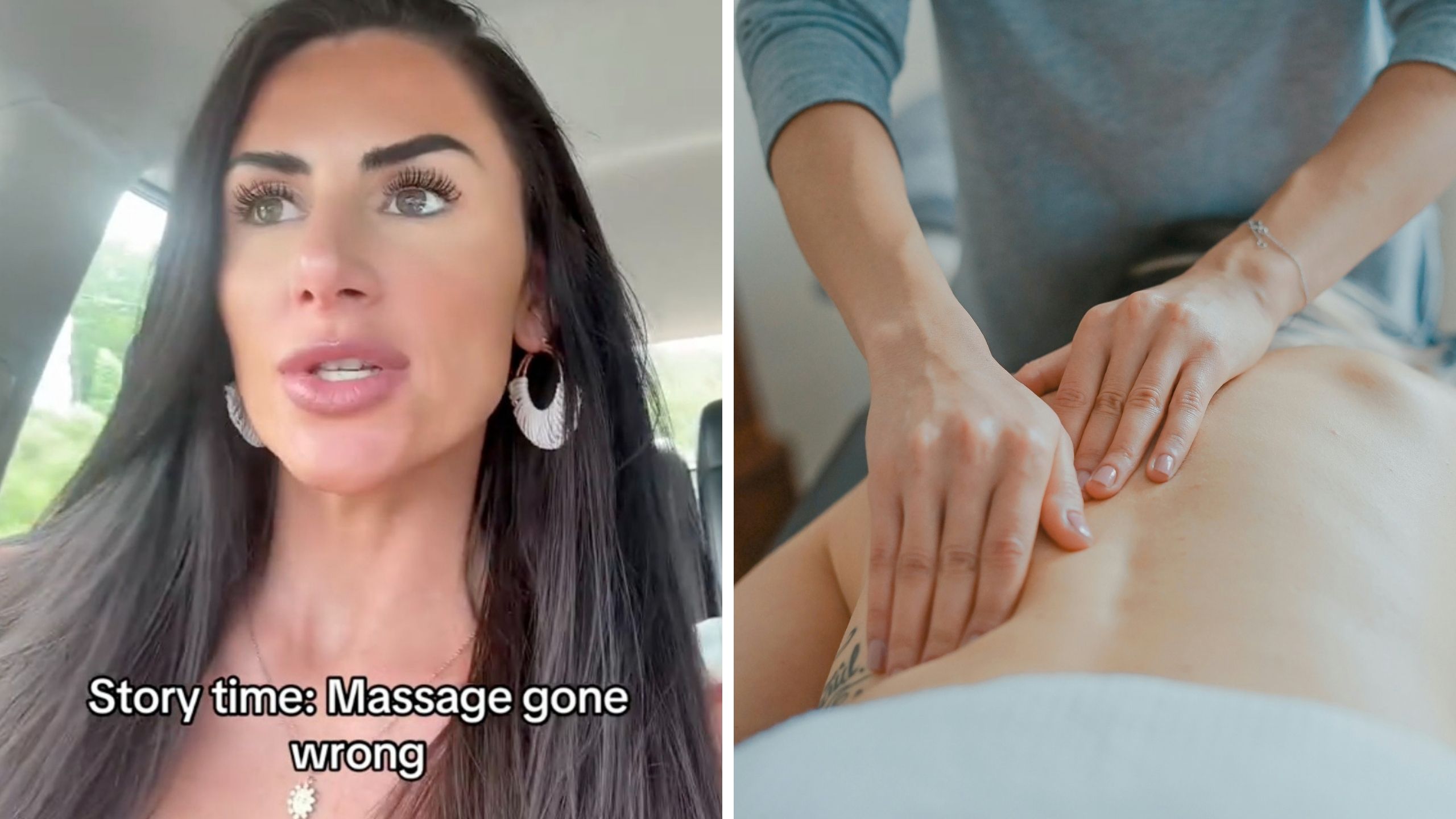 Woman shares how she booked a massage and it went wrong (L) Hands performing massage (R)