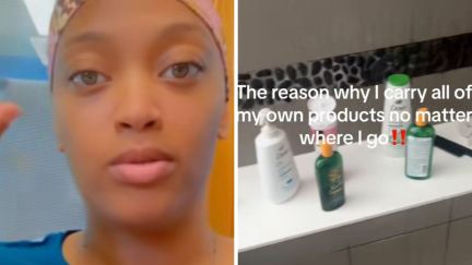 woman shares shower experience (l) shower products (r)