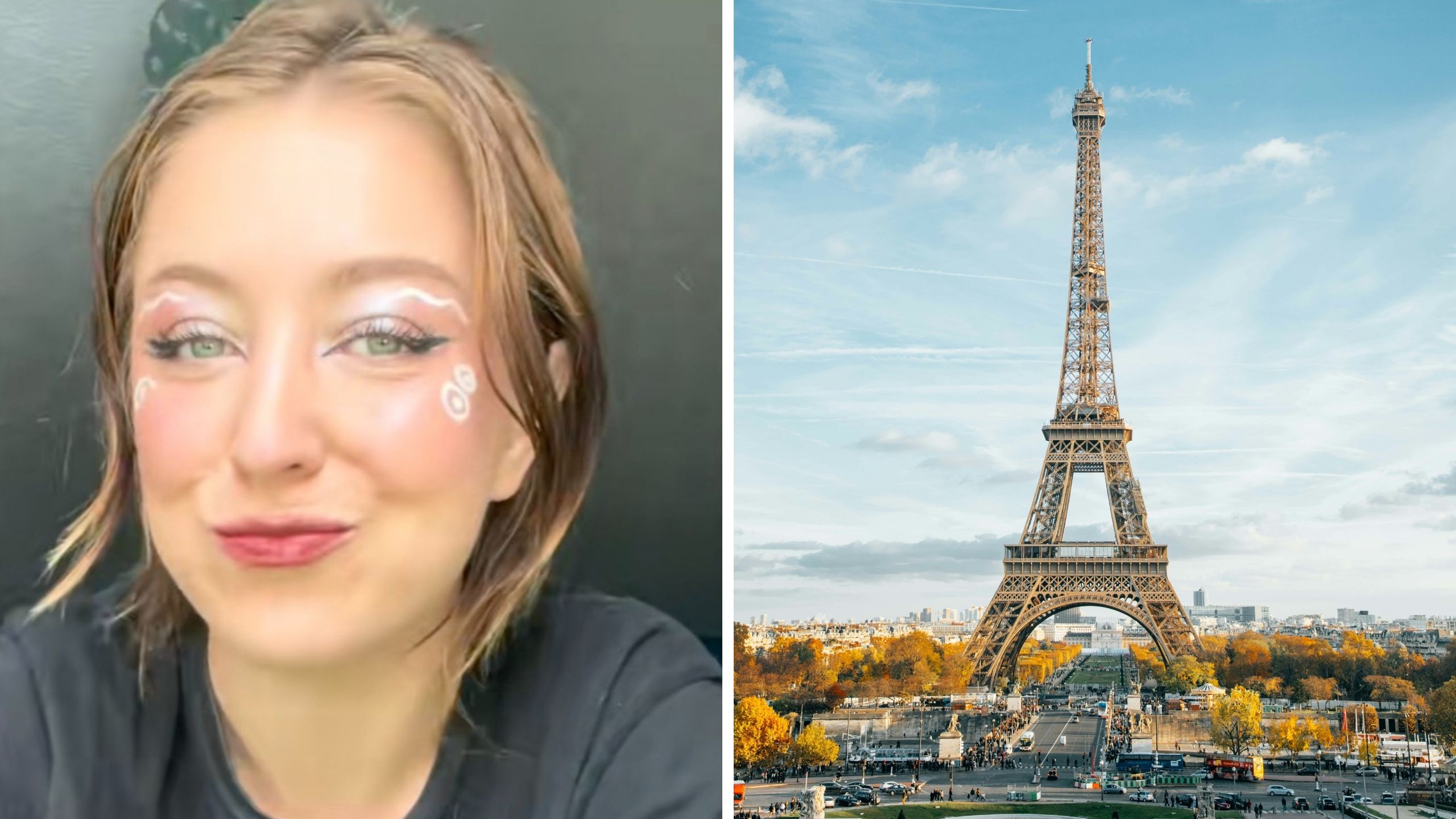 woman shares hotel experience in Paris (l) Paris eiffel tower (r)