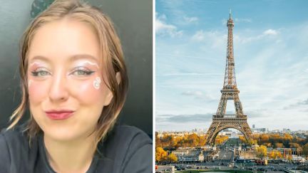 woman shares hotel experience in Paris (l) Paris eiffel tower (r)