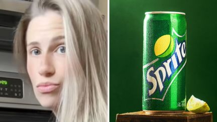 Alt: blonde woman (l) sprite soda (r)