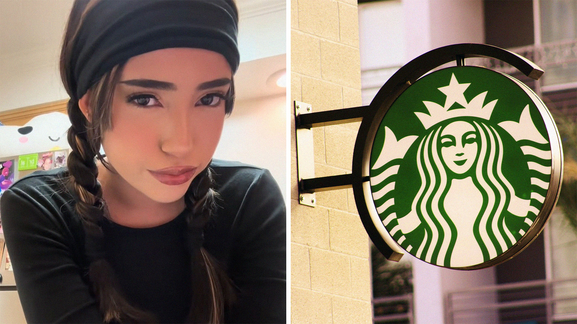 Starbucks Barista shares interaction she has with customer(l) Starbucks Outdoor sign(r)