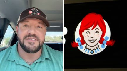 man shares his experience at Wendy's (l) Wendy's logo (r)