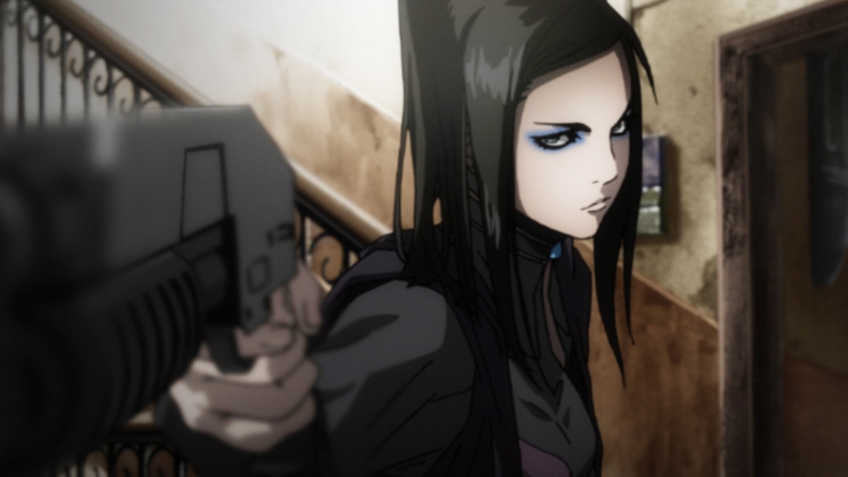A gothic woman holds a gun in "Ergo Proxy" 
