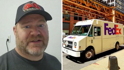 man shares delivery issue (l) FedEx van (r)