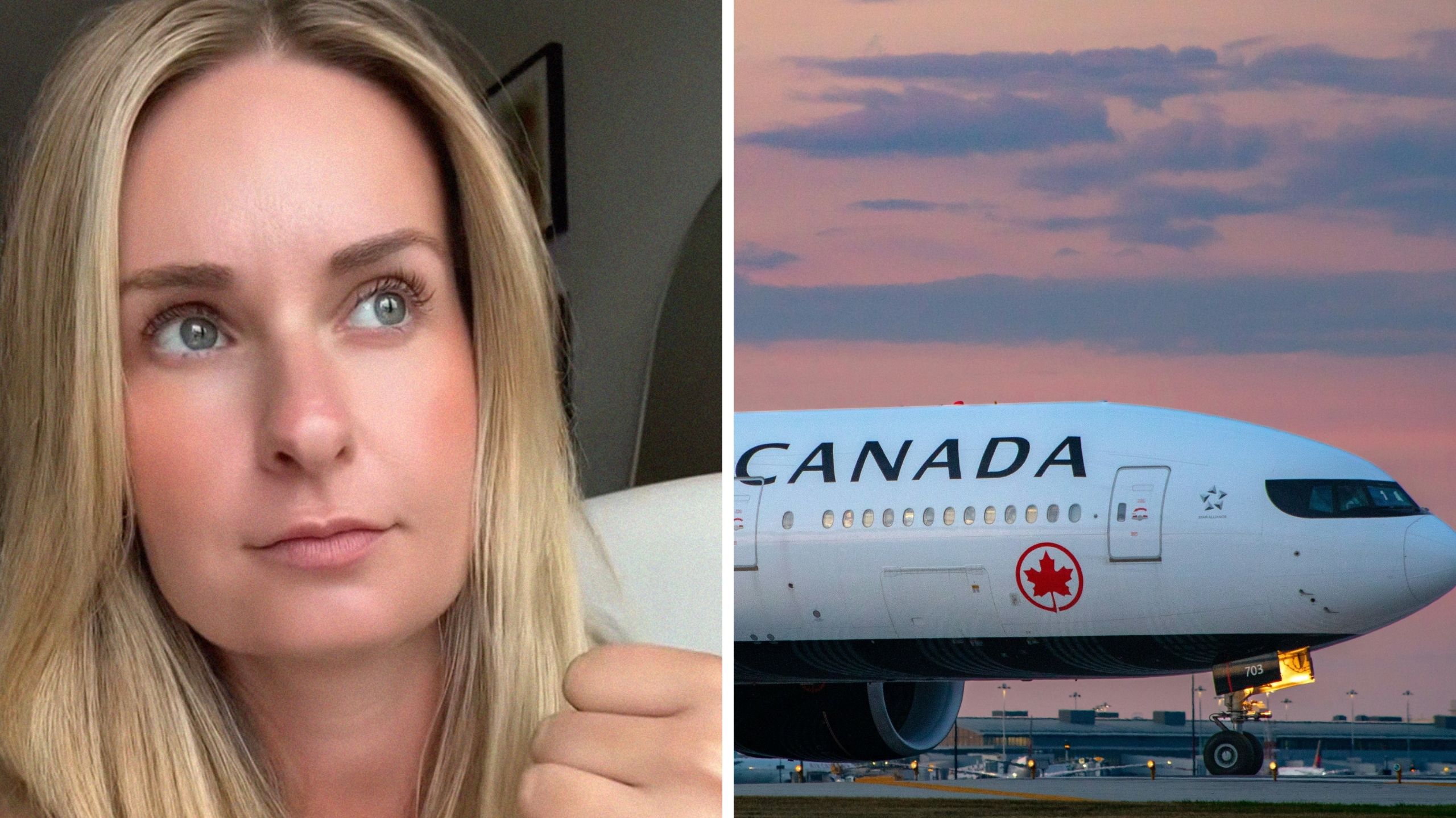 woman shares flight experience (l) air canada plane (r)