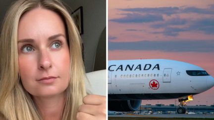 woman shares flight experience (l) air canada plane (r)