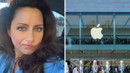 woman shares date experience (l) apple logo (r)