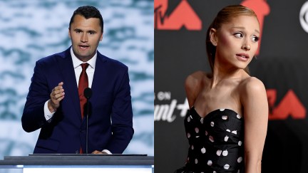 ariana grande and a picture of charlie kirk