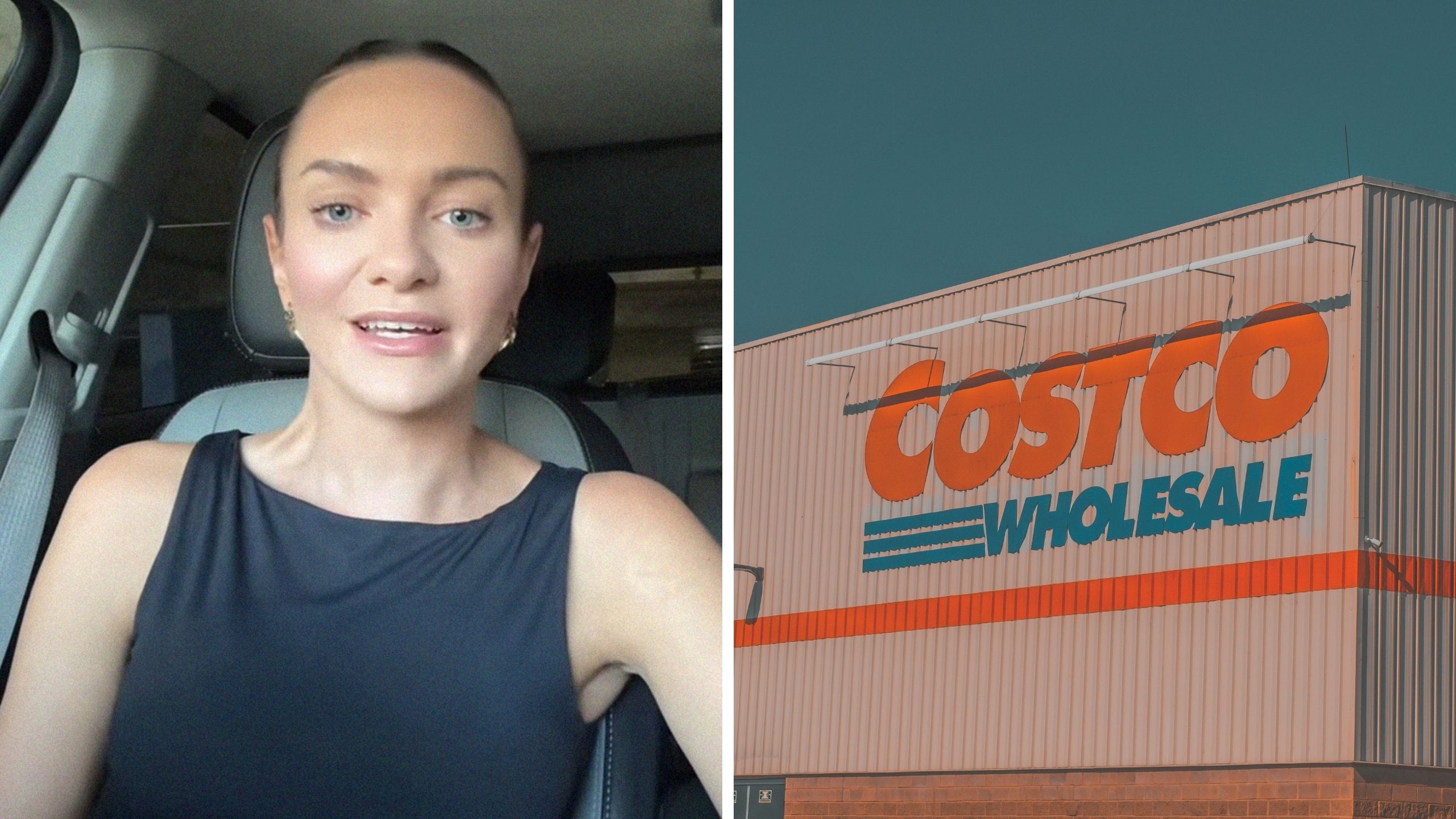 woman shares costco experience (l) costco logo (r)