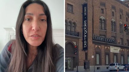 woman shares her experience with bloomingdale's (l) bloomingdale's building (r)