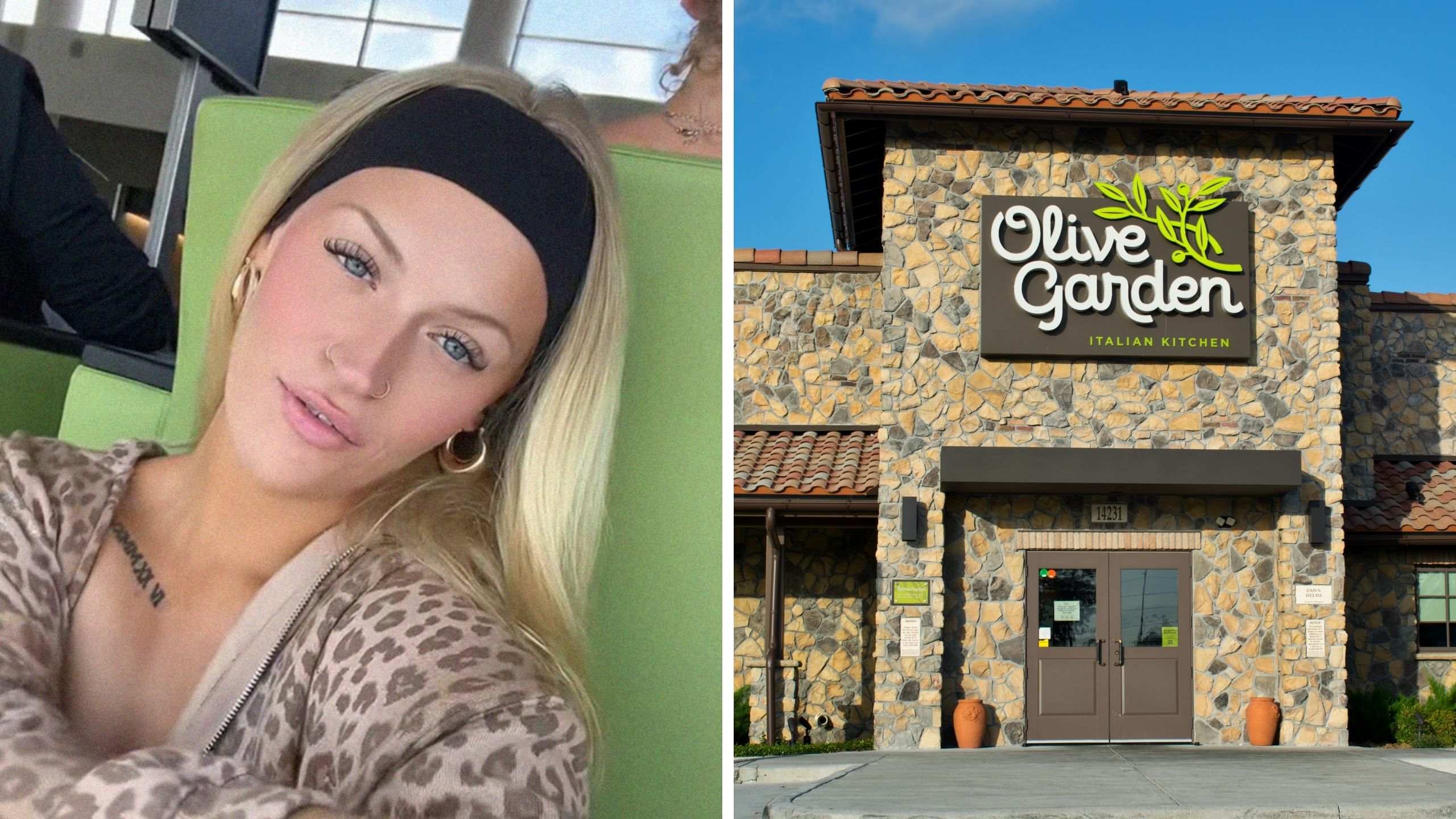 woman shares relationship experience (l) olive garden logo (r)