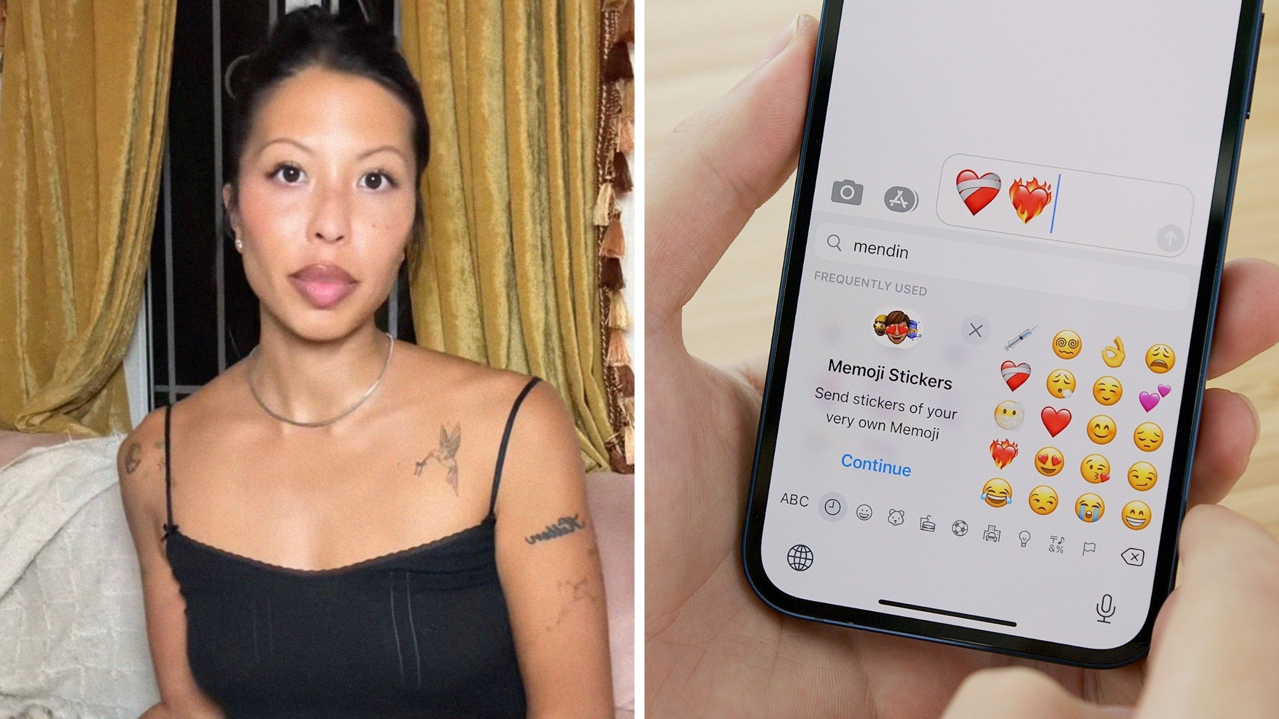 woman shares DM experience (l) heart emojis (r)