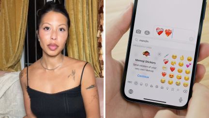 woman shares DM experience (l) heart emojis (r)