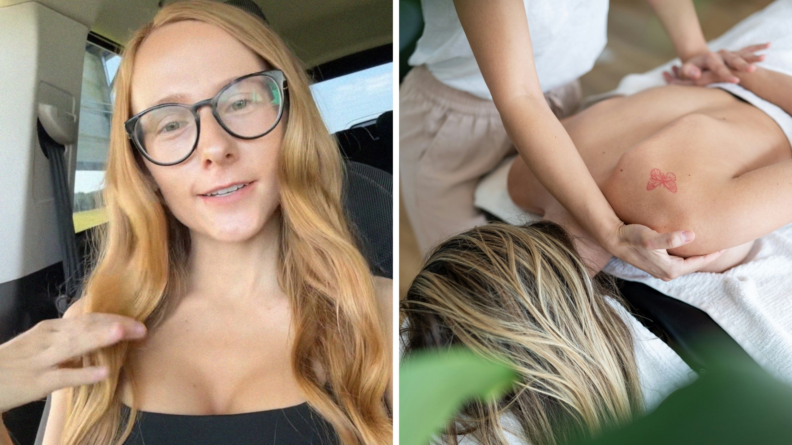 woman shares her chiropractor experience (l) chiropractor at work (r)