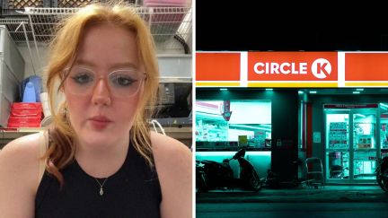woman shares what products to avoid (l) circle K logo (r)
