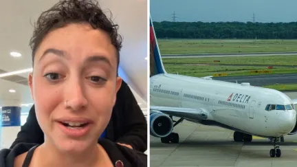woman shares flying experience (l) delta plane (r)