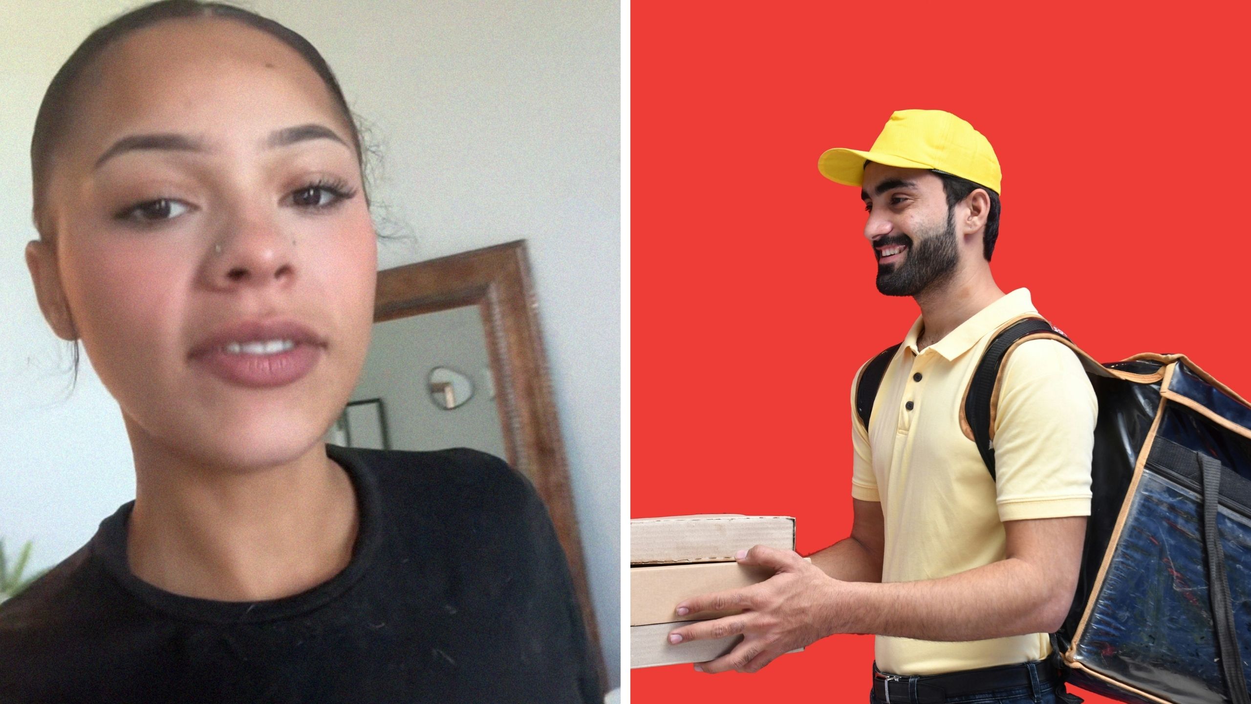 woman shares experience with delivery guy (l) delivery guy (r)