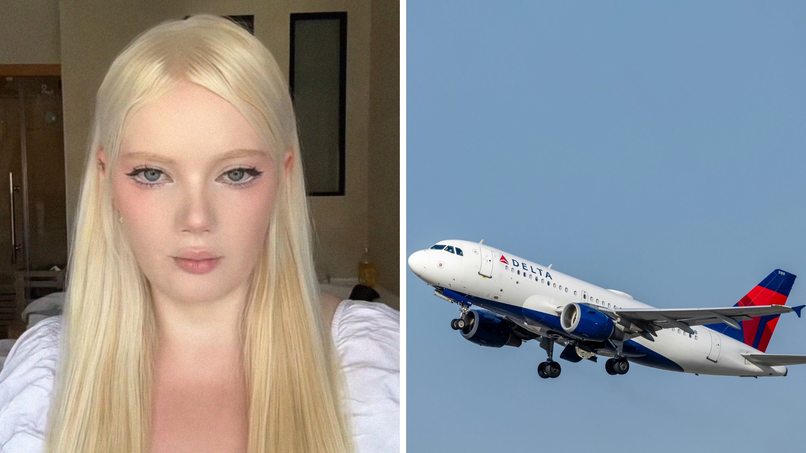 woman shares experience flying with delta (l) delta airplane (r)