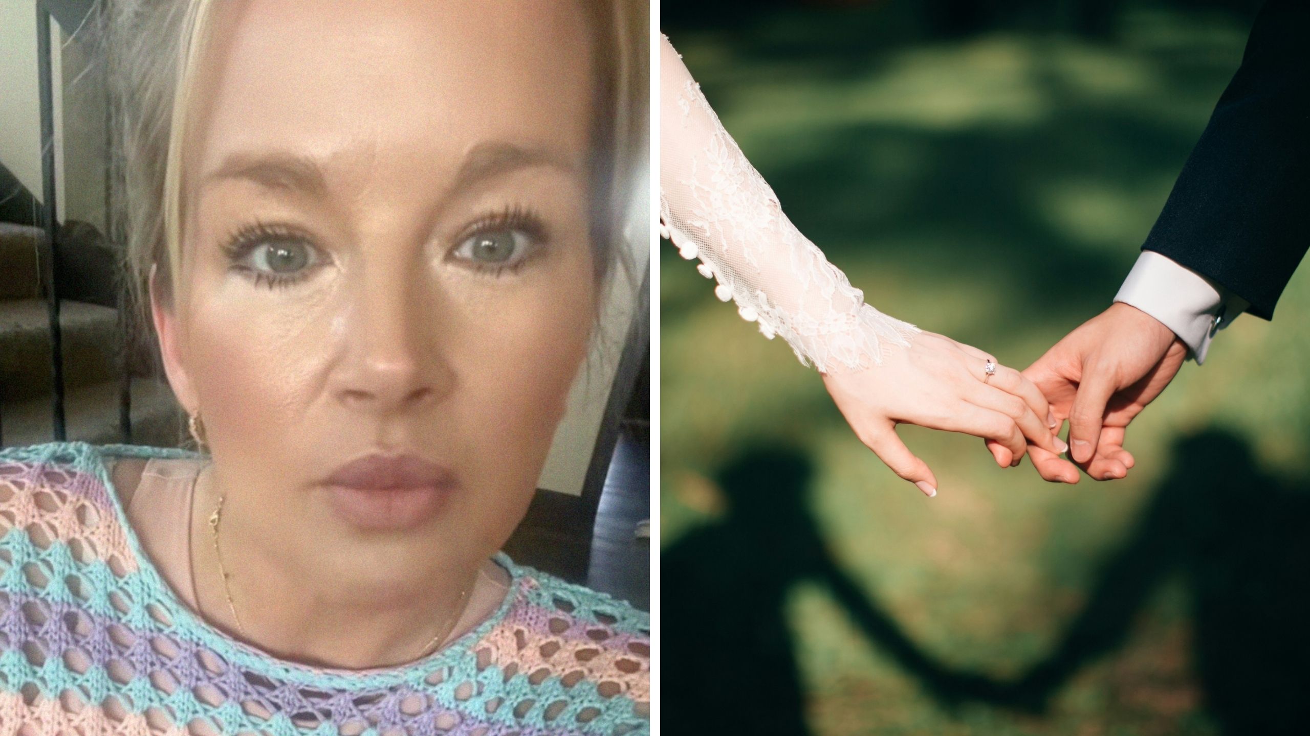 woman shares her experience with couples (l) couple holding hands (r)