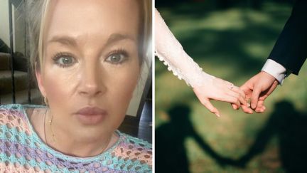 woman shares her experience with couples (l) couple holding hands (r)