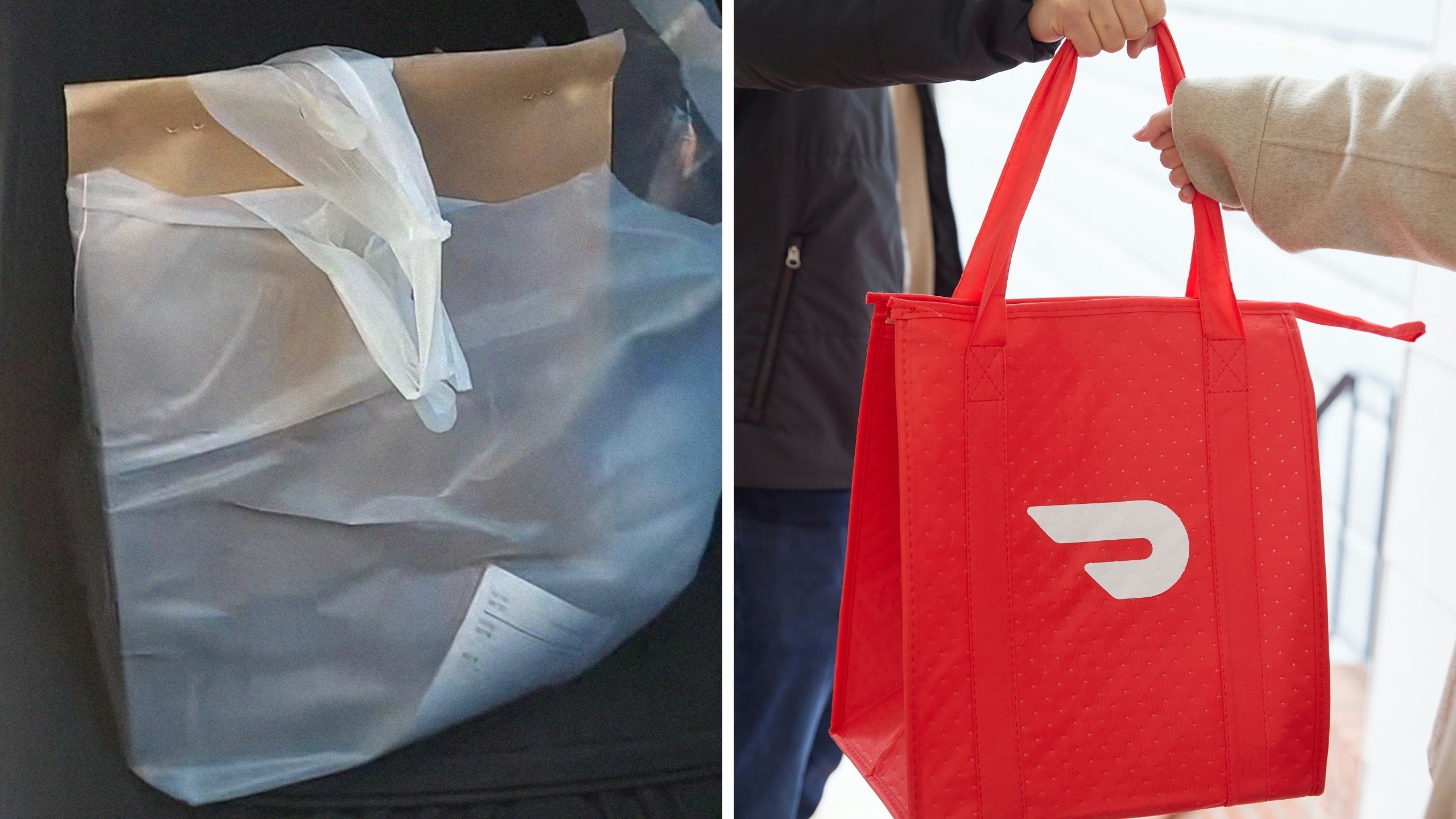 food order (l) door dash bag (r)
