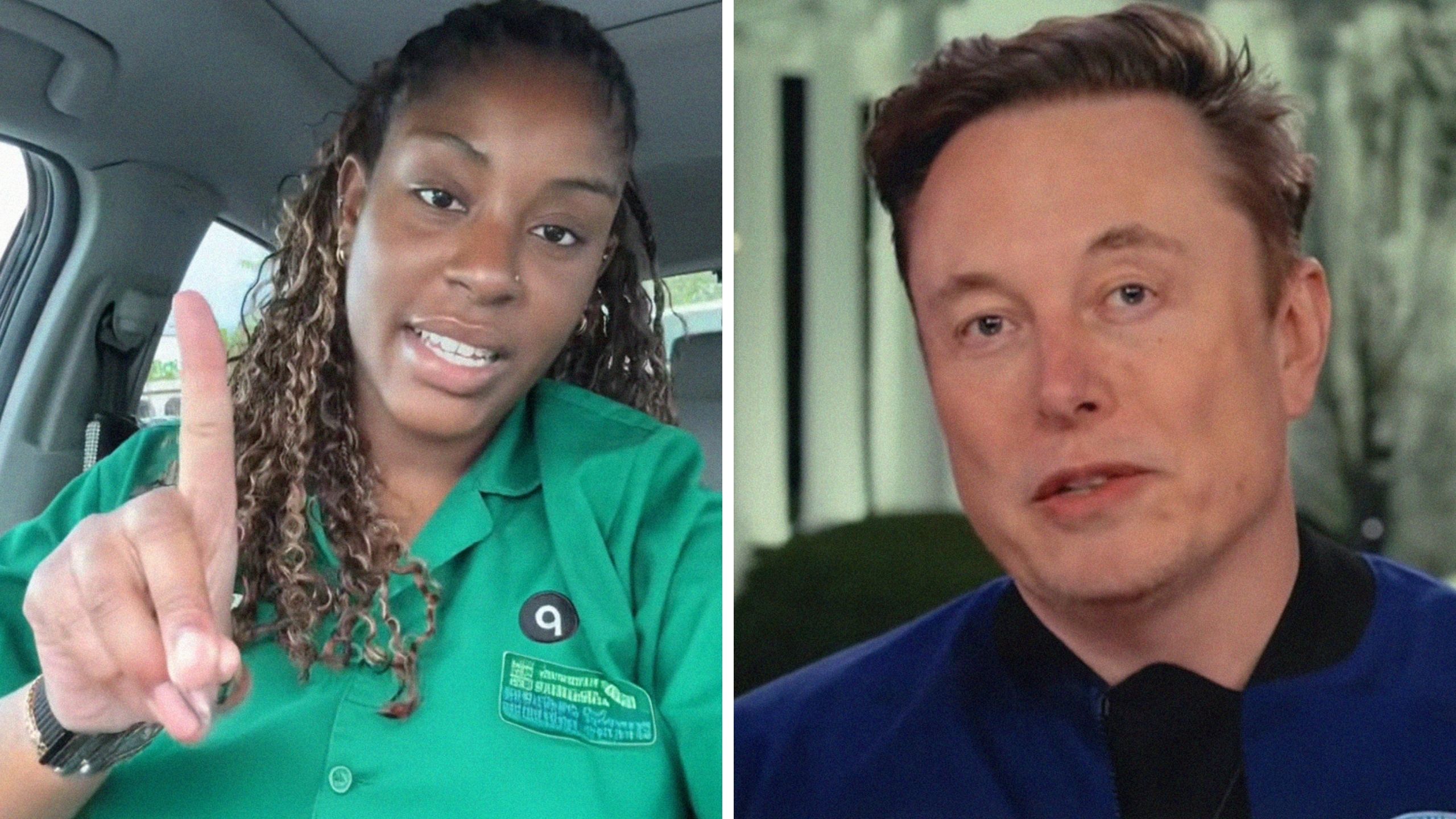 woman shares how an old lady is being scammed (l) elon musk (r)