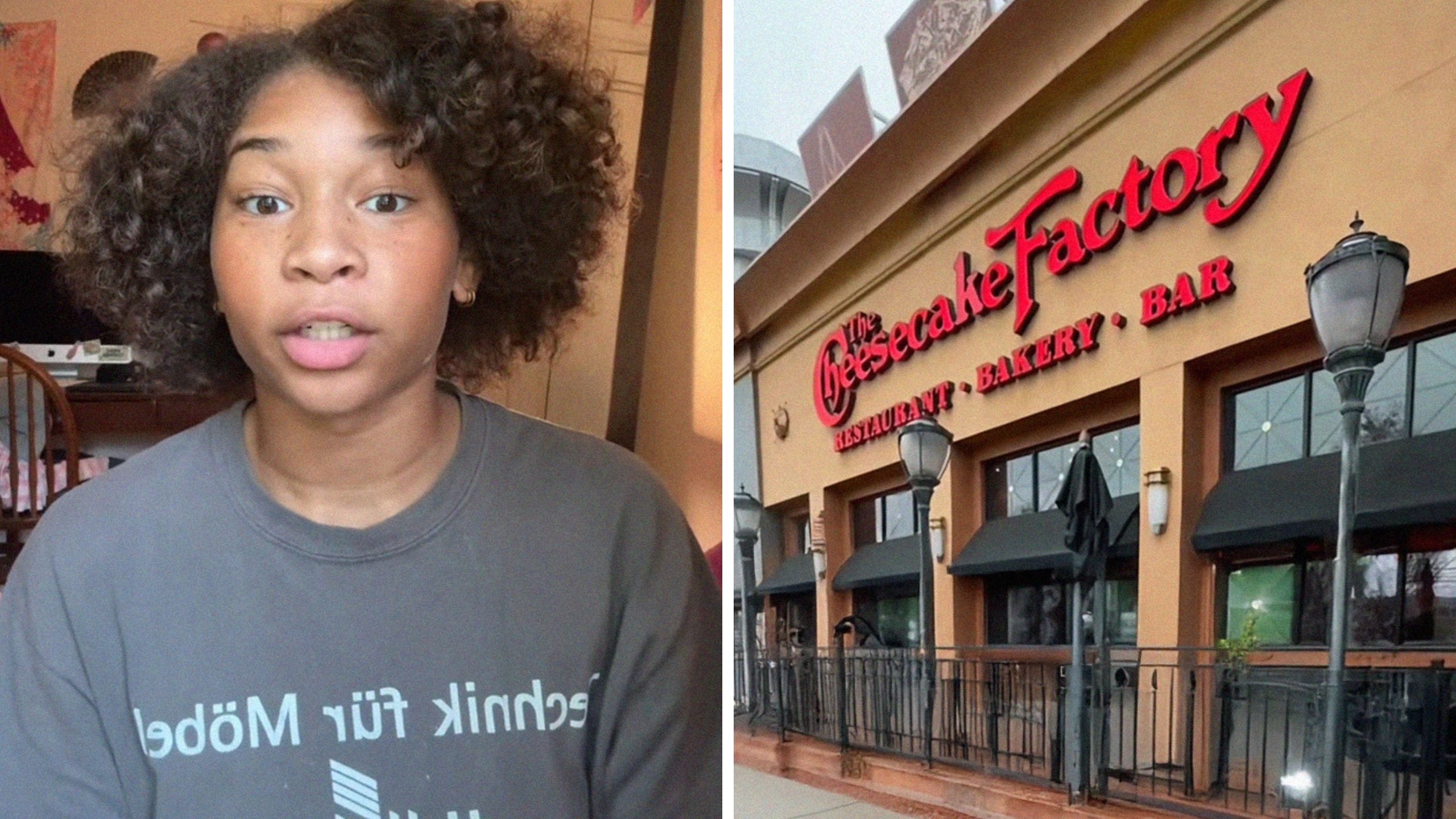 woman shares date experience (l) the cheesecake factory (r)