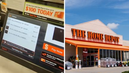 shopper shows great prices (l) the home depot logo (r)