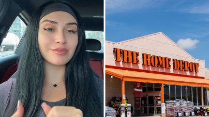 woman shares opinion on male shoppers (l) the home depot logo (r)
