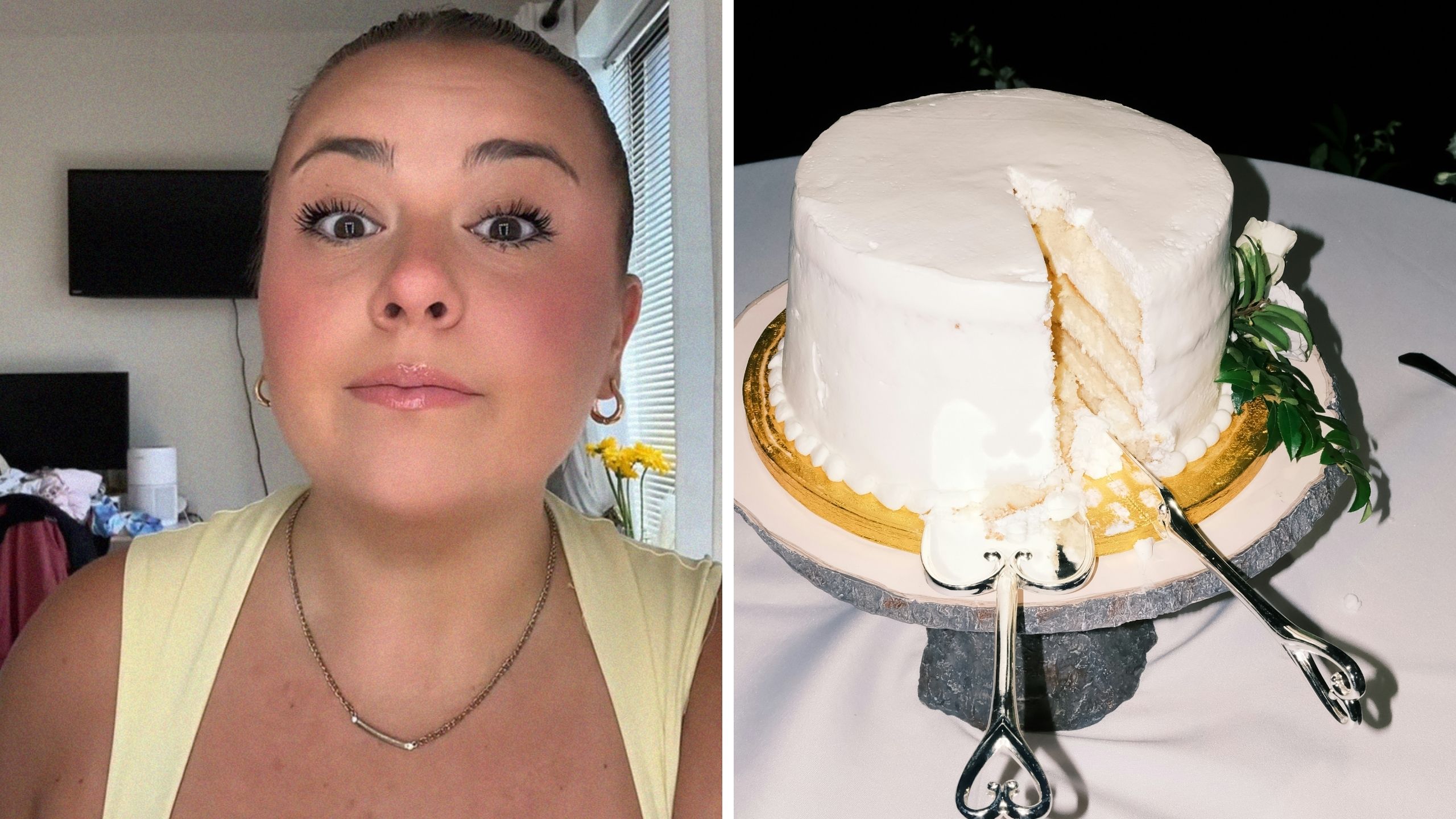 woman shares bad cake experience (l) white cake (r)