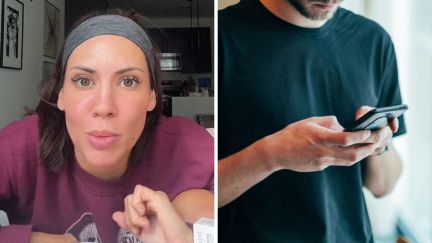 woman shares guy tips (l) man texting (r)