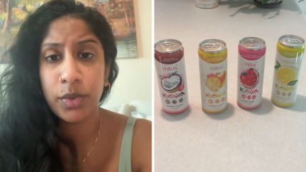 woman shares energy drink experience (l) mitro9 energy drink (r)