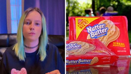 woman shares what she finds in her cookies (l) nutter butters cookies (r)