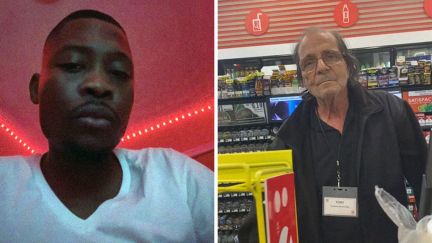 man shares his experience at the gas station (l) old man (r)