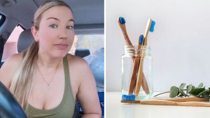 woman shares date experience (l) toothbrushes (r)