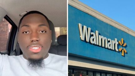 man who went to purchase detergent (l) walmart logo (r)