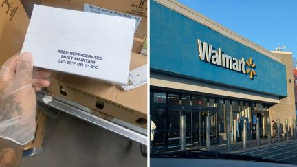 man exposes walmart (l) walmart logo (r)