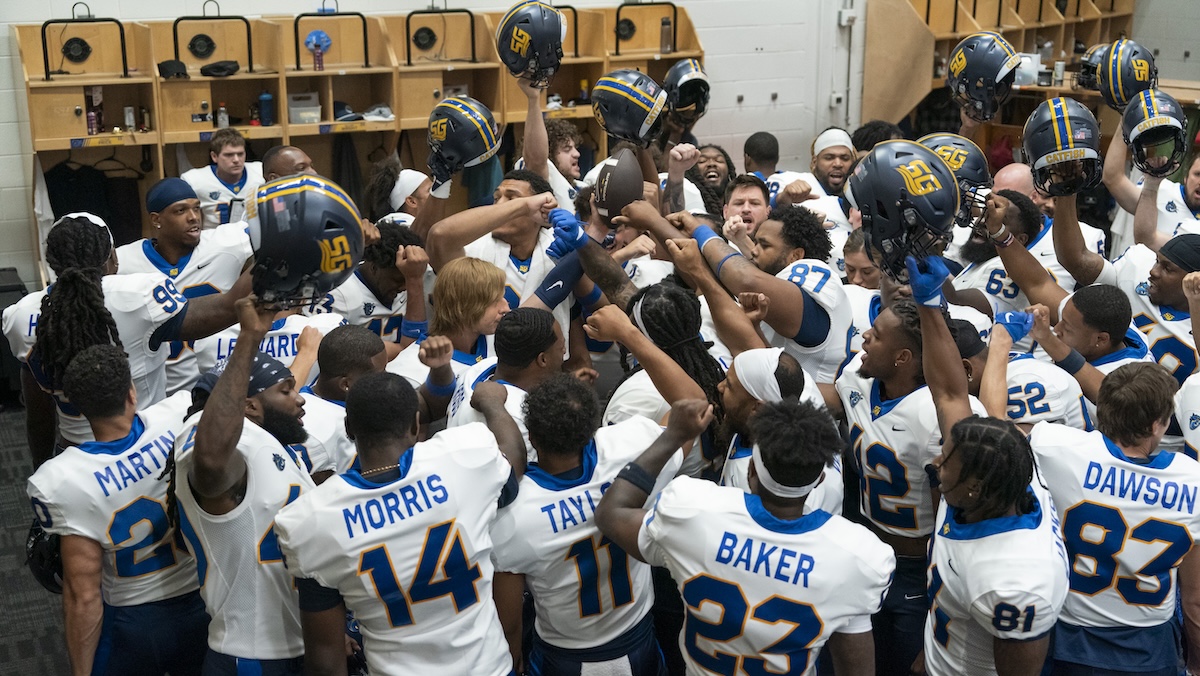 football team in locker room