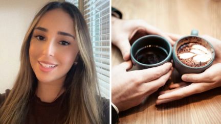 woman shares date experience (l) coffee (r)