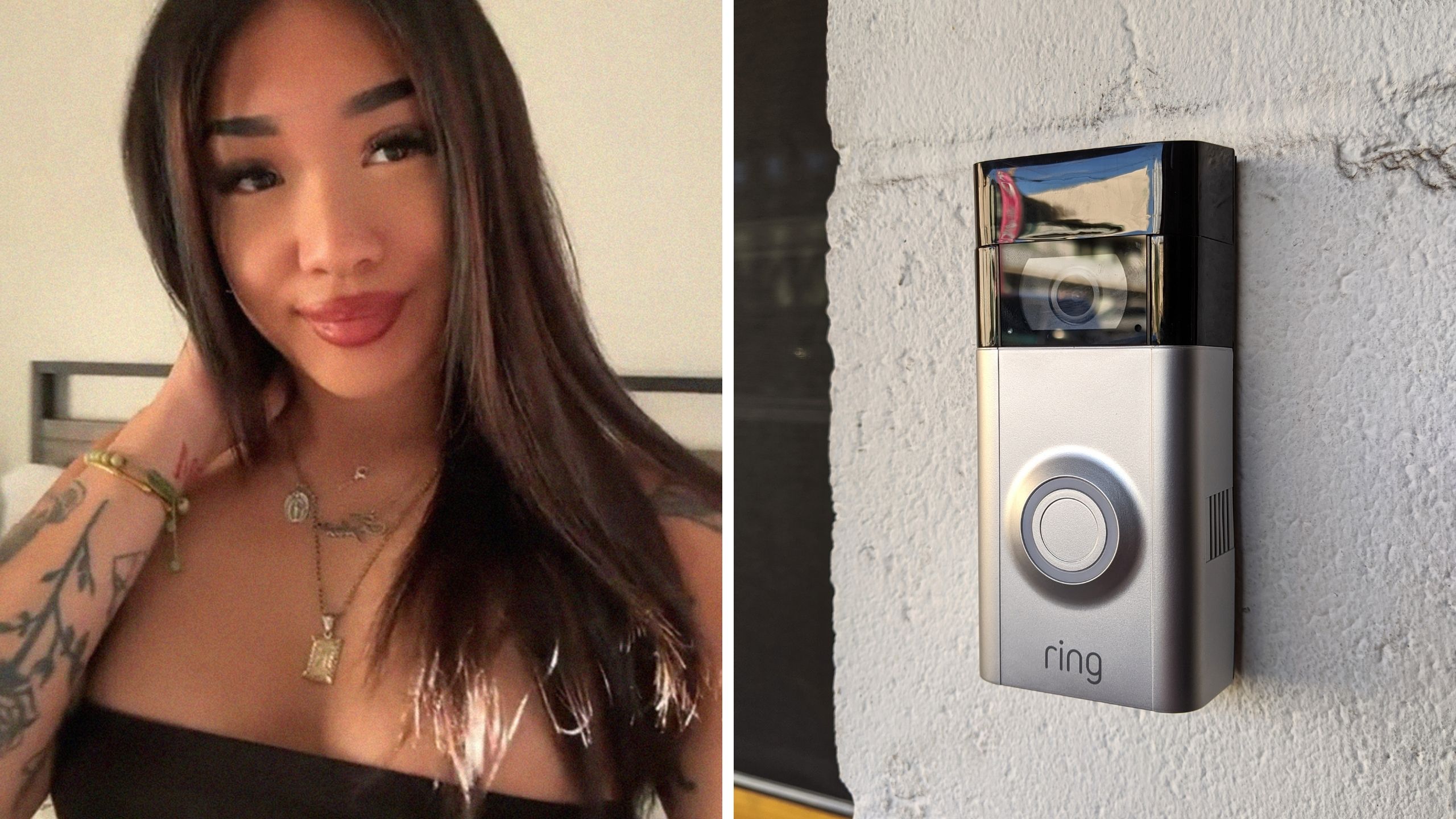 woman shares neighbor issues (l) ring camera (r)