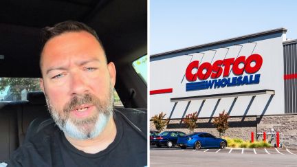 man shares costco encounter (l) costco store entrance (r)