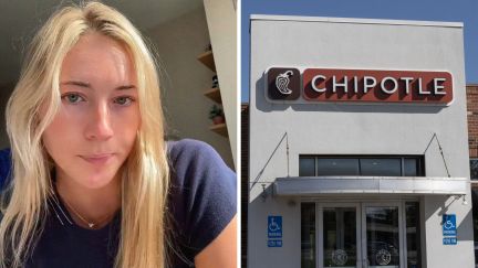 woman shares chipotle conflict (l) chipotle building (r)