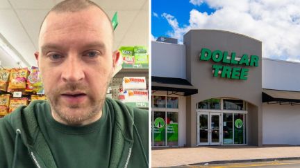 man shares what he finds at work (l) dollar tree logo (r)