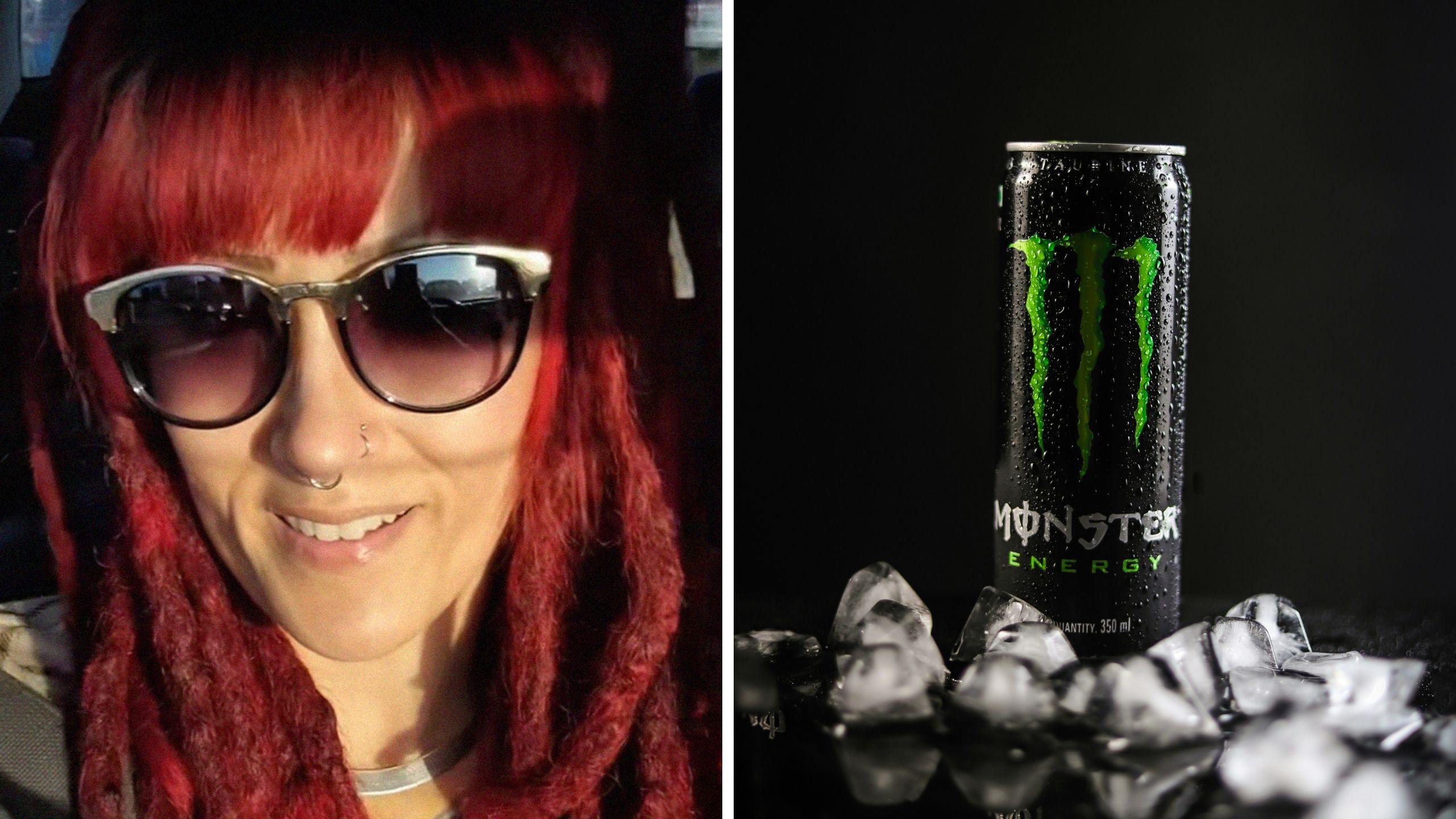 woman shares purchase encounter (l) monster drink (r)