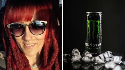 woman shares purchase encounter (l) monster drink (r)