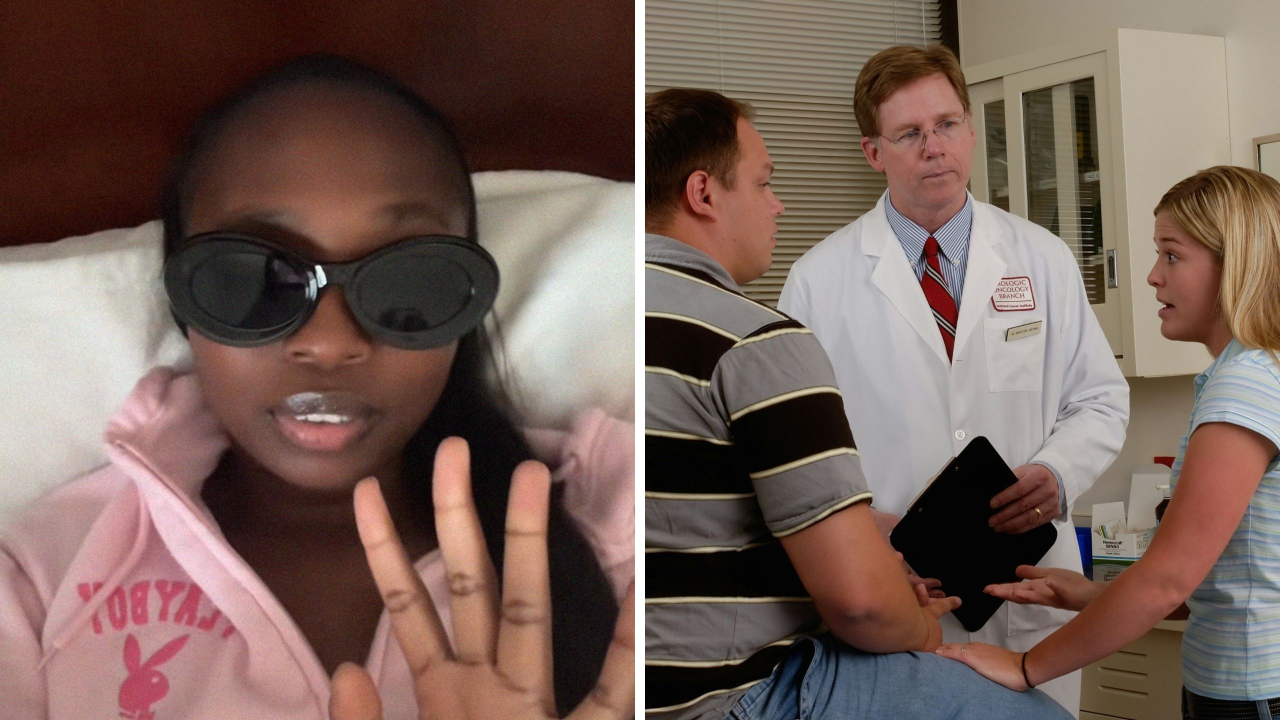 woman shares marriage issue (l) couple at doctor (r)